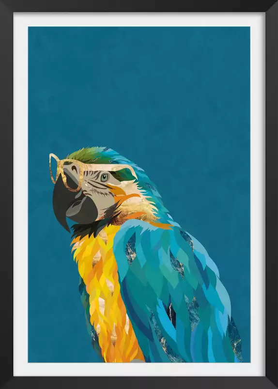 Ara vibrant portant des lunettes - affiche oiseaux