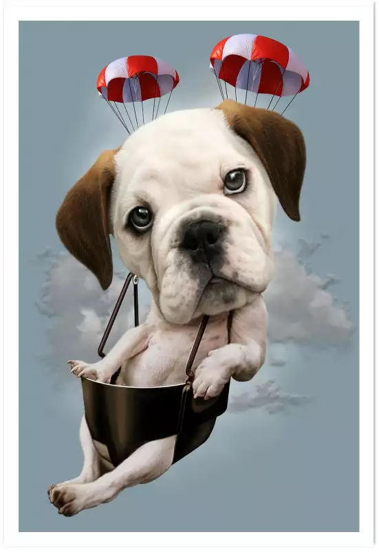 Chiot sur parachute - poster enfant