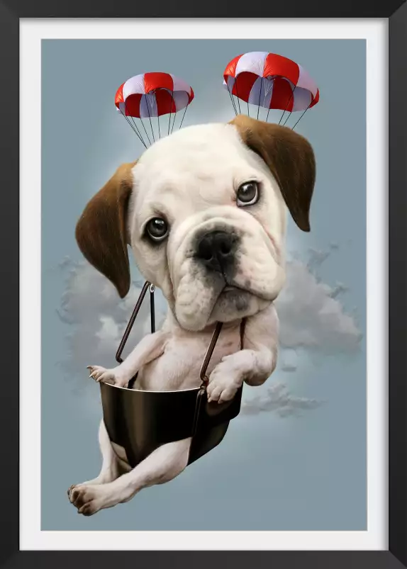 Chiot sur parachute - poster enfant