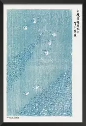 Gravure sur bois bleu - tableau oiseaux