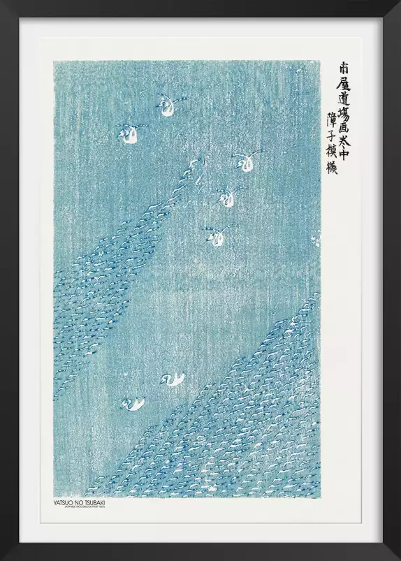 Gravure sur bois bleu - tableau oiseaux