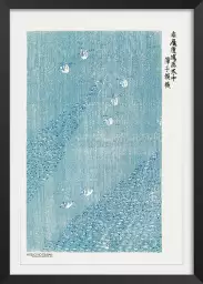 Gravure sur bois bleu - tableau oiseaux