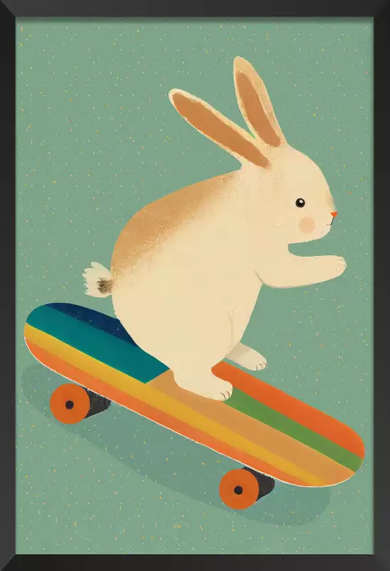 Lapin sur skateboard - affiche animaux chambre bebe