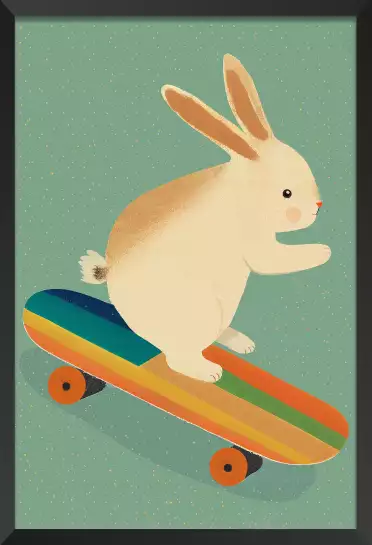 Lapin sur skateboard - affiche animaux chambre bebe