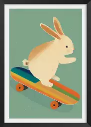 Lapin sur skateboard - affiche animaux chambre bebe