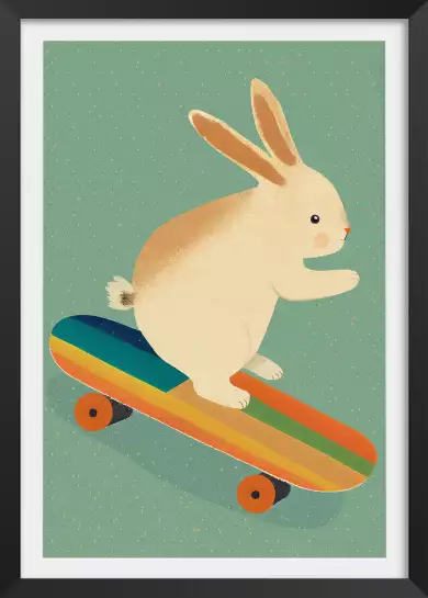 Lapin sur skateboard - affiche animaux chambre bebe