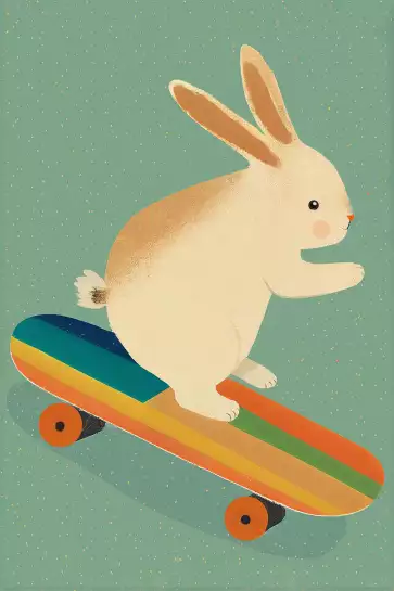 Lapin sur skateboard - affiche animaux chambre bebe