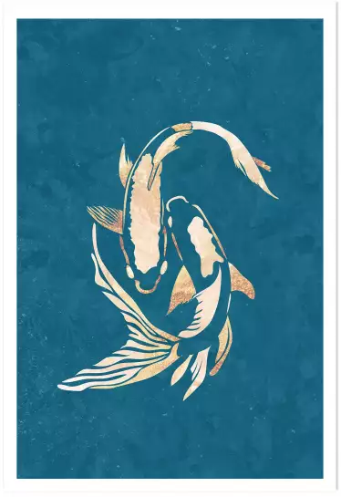 Poisson koï bleu doré - affiche poisson