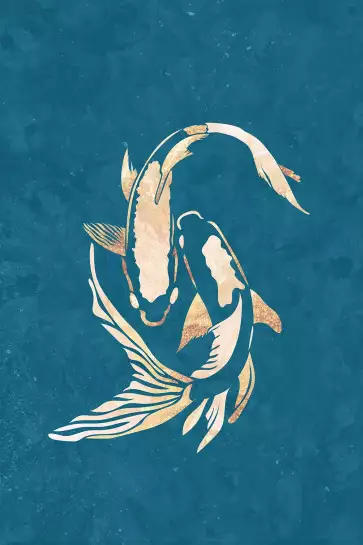Poisson koï bleu doré - affiche poisson