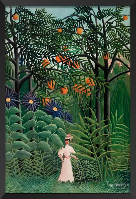 Femme se promenant dans une foret exotique - douanier rousseau jungle