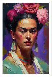 Portrait de Frida - affiche de fleurs