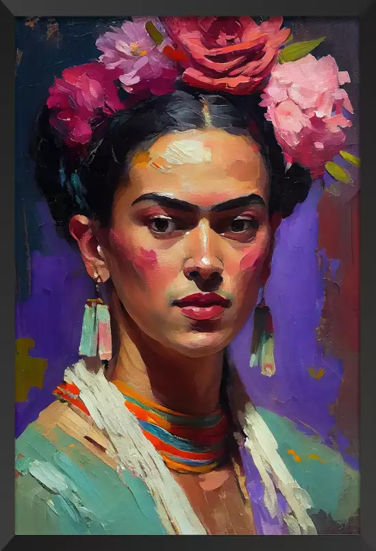 Portrait de Frida - affiche de fleurs