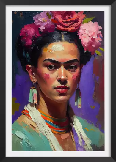 Portrait de Frida - affiche de fleurs