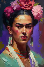 Portrait de Frida - affiche de fleurs