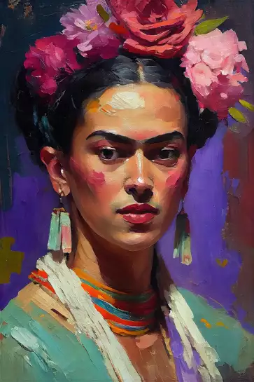 Portrait de Frida - affiche de fleurs