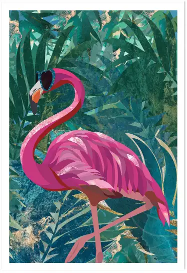 Balade du flamant rose - affiche oiseaux tropicaux