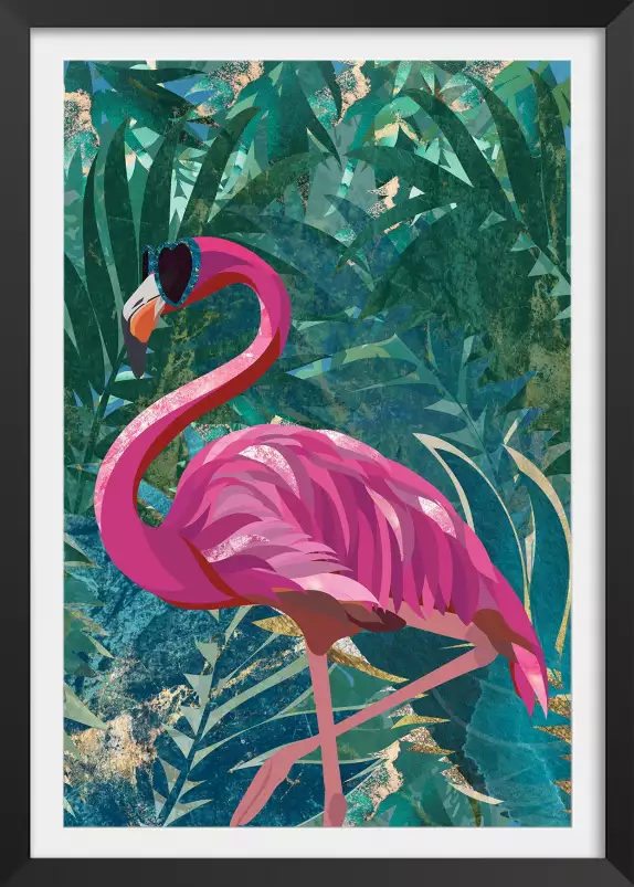 Balade du flamant rose - affiche oiseaux tropicaux