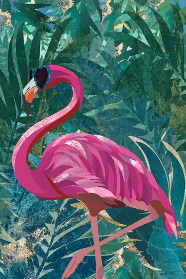 Balade du flamant rose - affiche oiseaux tropicaux