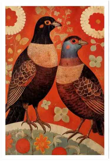 Oiseaux nostalgiques - affiche retro vintage