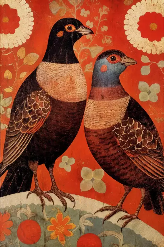 Oiseaux nostalgiques - affiche retro vintage