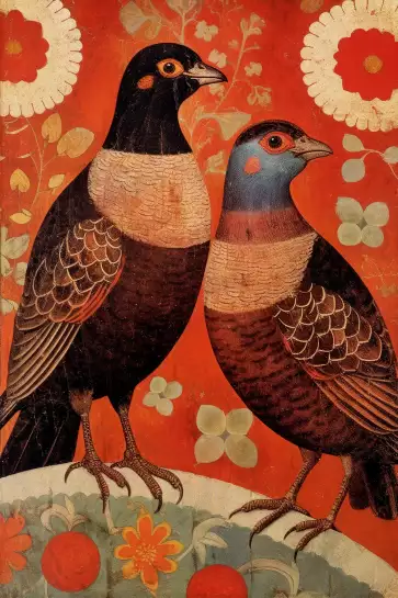 Oiseaux nostalgiques - affiche retro vintage