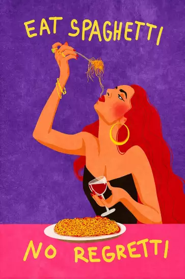 Mangez des spaghettis sans regret - affiche cuisine humour