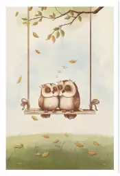 Hiboux amoureux - affiche animaux chambre bebe