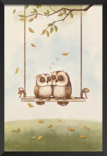 Hiboux amoureux - affiche animaux chambre bebe