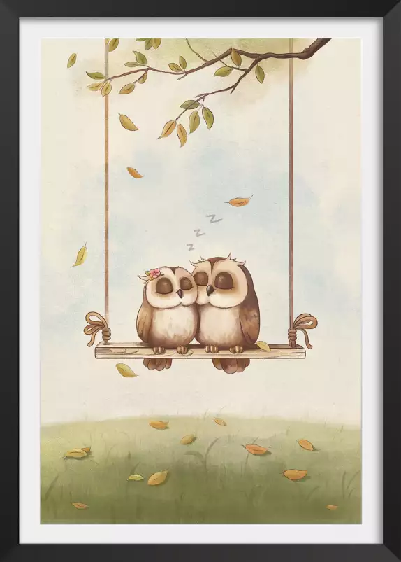 Hiboux amoureux - affiche animaux chambre bebe