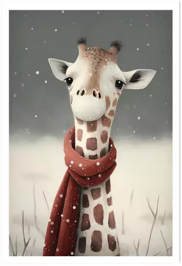 Girafe sous la neige - affiche chambre enfant