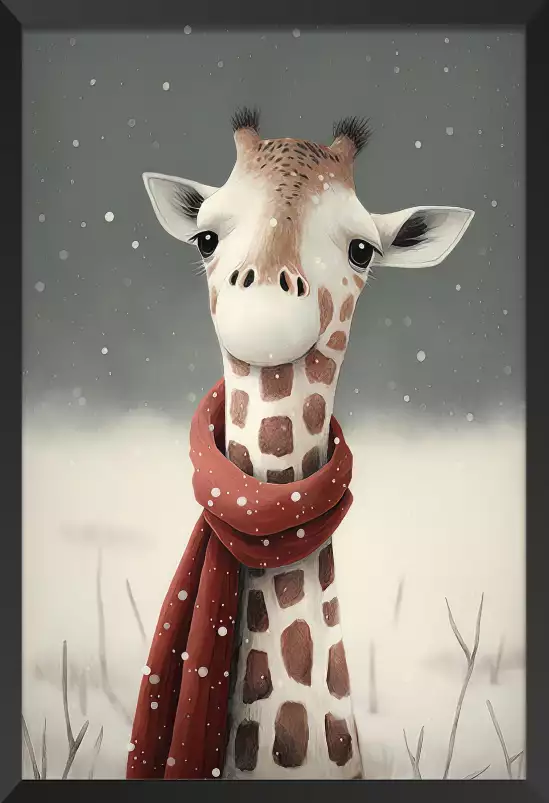 Girafe sous la neige - affiche chambre enfant