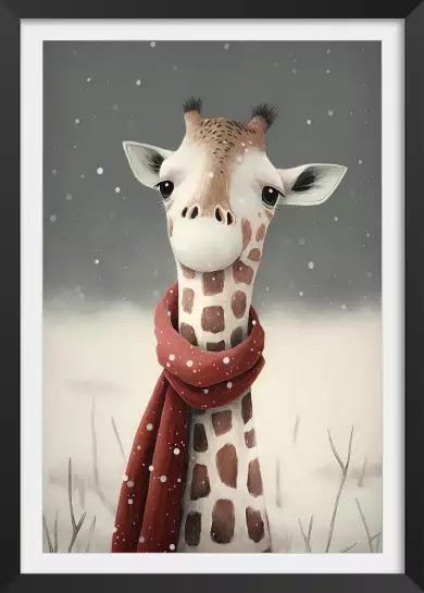 Girafe sous la neige - affiche chambre enfant
