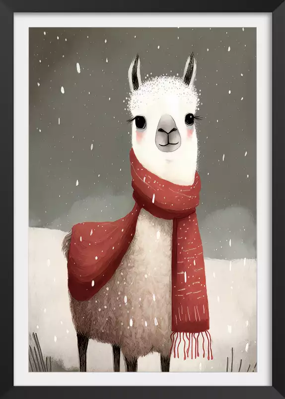 Lama sous la neige - affiche chambre enfant