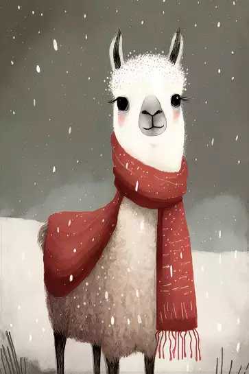 Lama sous la neige - affiche chambre enfant