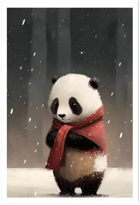 Panda sous la neige - affiche chambre enfant