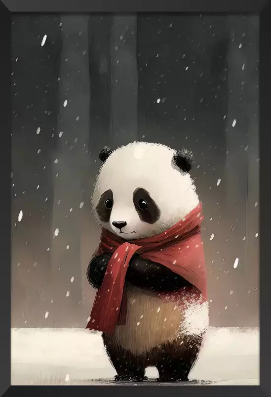 Panda sous la neige - affiche chambre enfant