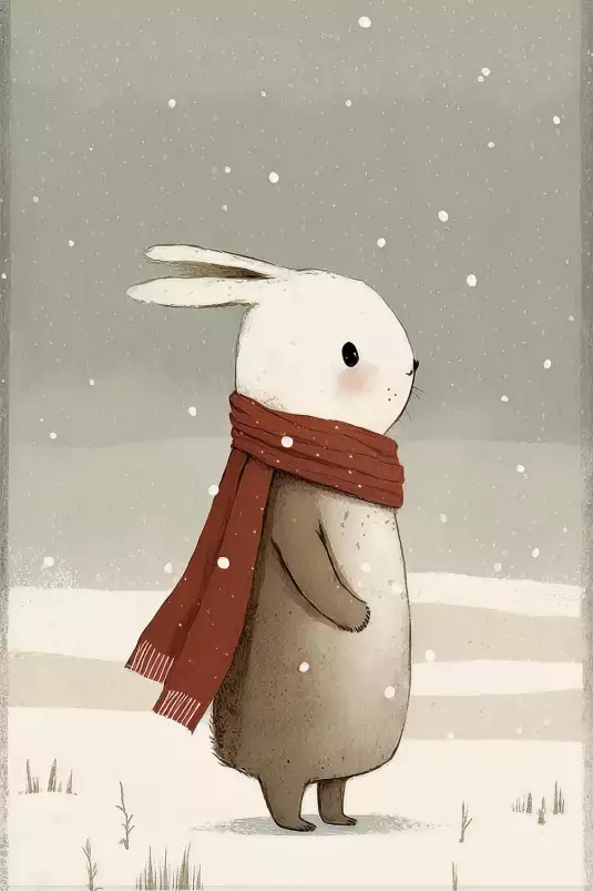 Lapin sous la neige - affiche chambre enfant