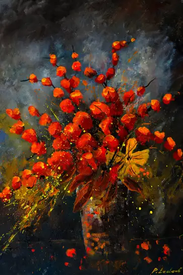 Vase fleurs orange - tableau toile coquelicot