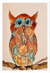 Hibou aux yeux bleus - affiche oiseaux