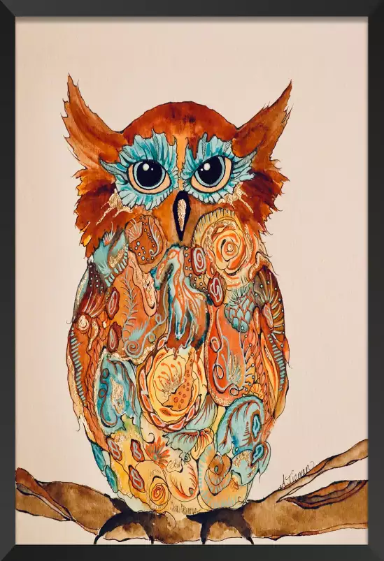 Hibou aux yeux bleus - affiche oiseaux