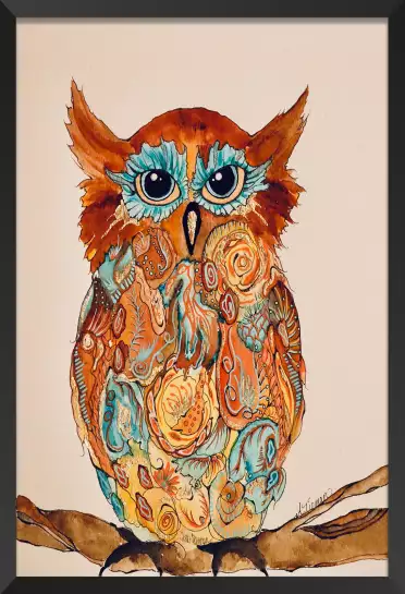 Hibou aux yeux bleus - affiche oiseaux