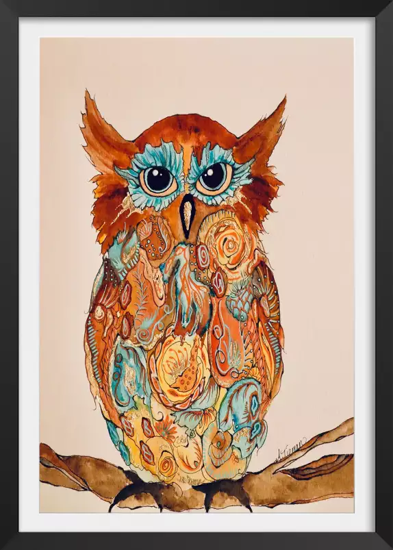 Hibou aux yeux bleus - affiche oiseaux