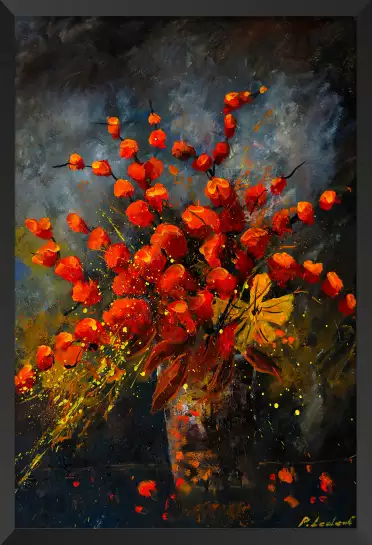 Vase fleurs orange - tableau toile coquelicot