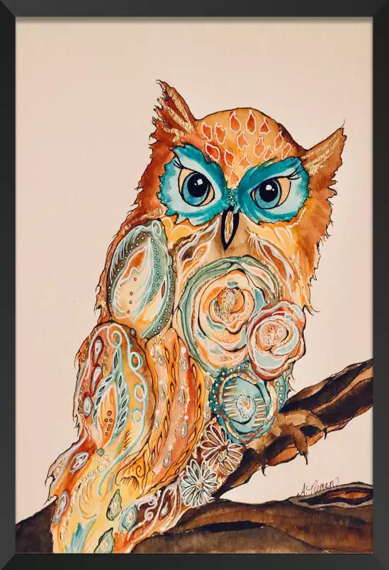 Hibou masqué - affiche oiseaux