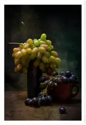 Raisins et une abeille - affiche nature morte