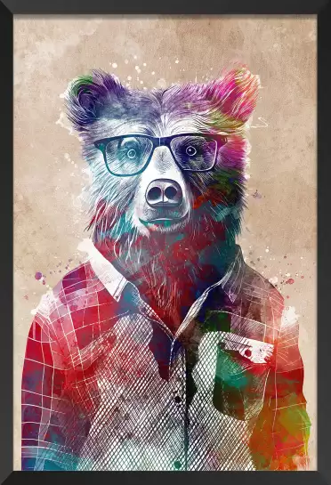 Ours hipster - tableau animaux colorés