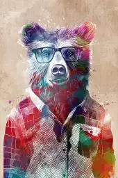 Ours hipster - tableau animaux colorés