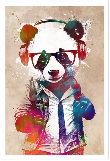 Hipster panda - tableau animaux colorés