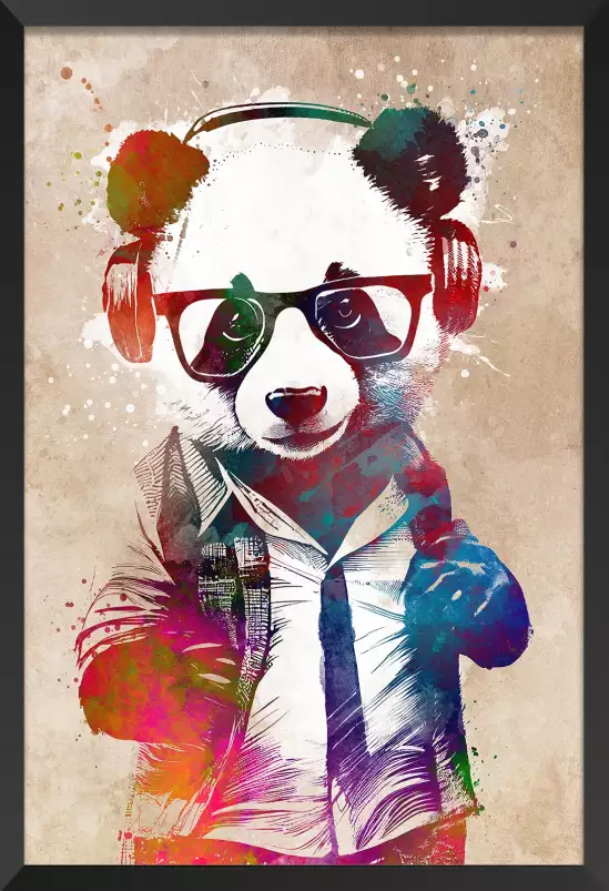 Hipster panda - tableau animaux colorés