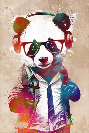 Hipster panda - tableau animaux colorés